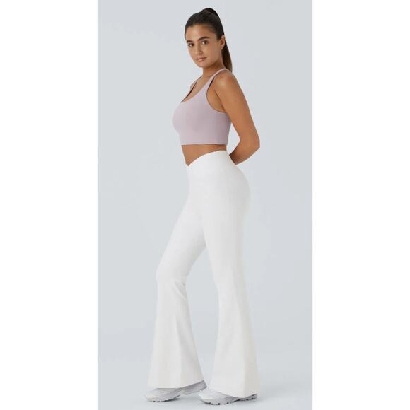 Halara Softly White Crossover High Waisted Back Pocket Super Flare Leggings, XS - Picture 1 of 13